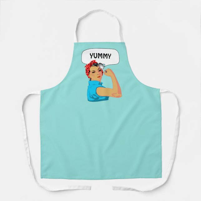 Mujer chef divertida con delantal teal claro (Anverso)