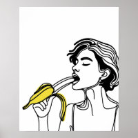 Mujer comiendo plátano - Arte de línea