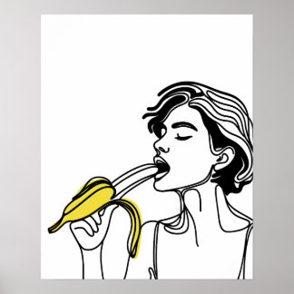 Mujer comiendo plátano - Arte de línea