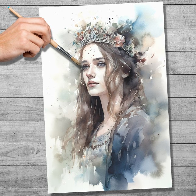 Mujer con acuarela Tiara 2 Papel de descomposición (Subido por el creador)
