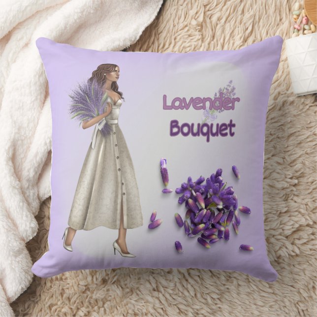 Mujer con almohada de lanzamiento de ramo de lavan (Manta)