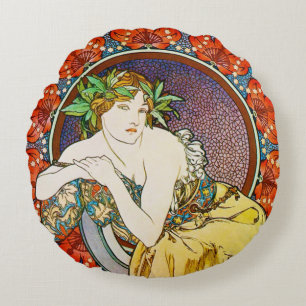 Mujer con amapola, Cojín decorativo Alphonse Mucha
