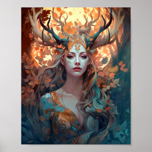 Mujer Con Antlers Fantasía Arte