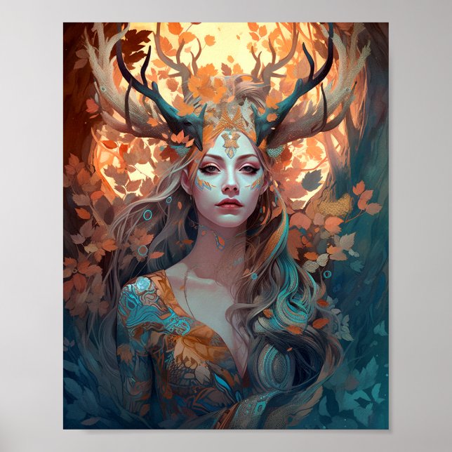 Mujer Con Antlers Fantasía Arte (Frente)