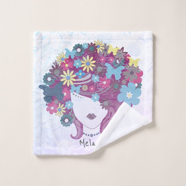 Mujer Con Bonito De Pelo De Flor Personalizada  (Toallita)