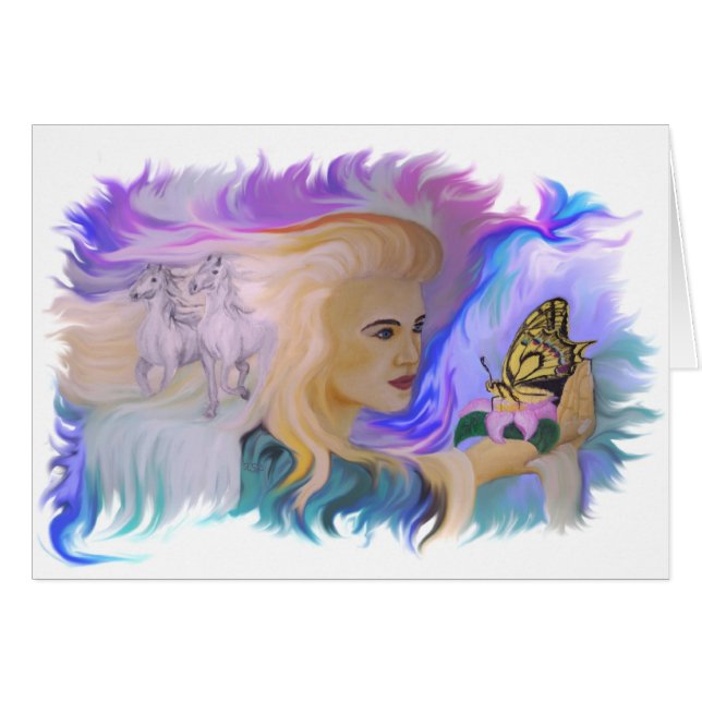 Mujer con caballo y mariposa en la mano (Anverso (Horizontal))