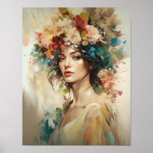 Mujer con Cabeza de Flor Arte Impreso Póster