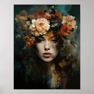 Mujer con Cabeza de Flor Impresión de Arte Póster
