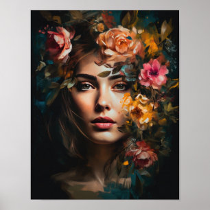 Mujer con Cabeza de Flor Impresión de Arte Póster