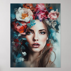 Mujer con Cabeza de Flor Impresión de Arte Póster