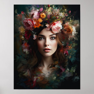 Mujer con Cabeza de Flor Impresión de Arte Póster