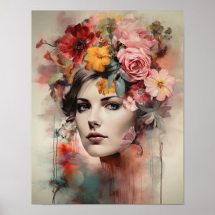Mujer con Cabeza de Flor Impresión de Arte Póster