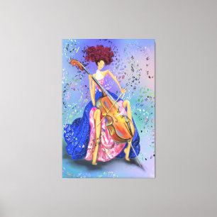 Mujer con Cello Impresión en Lienzo - Pintura