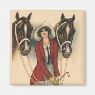 Mujer con el imán de dos caballos