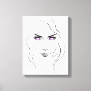 Mujer con extraños ojos morados Arte lineal minima