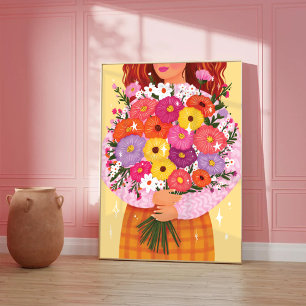 Mujer con flores ilustración colorida arte dama