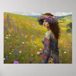 Mujer con flores silvestres en el arte campestre d