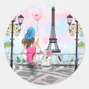 Mujer con globo en la Torre Eiffel Pegatina de Par