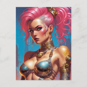 Mujer Con Hermosa Postales De Pelo Rosa