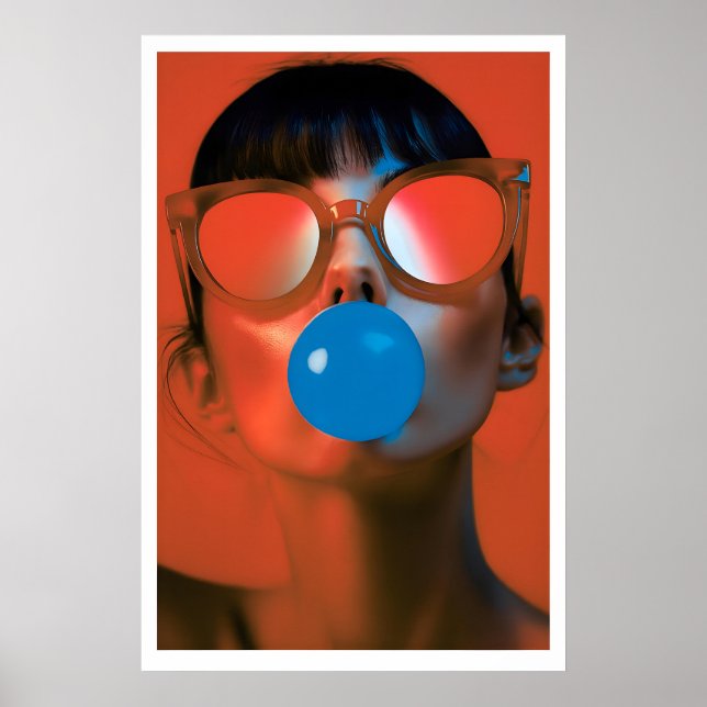 Mujer con impresión de arte pop de burbujas soplan (Frente)