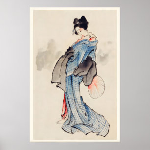Mujer con kimono de diseño de cuadros Arte japonés