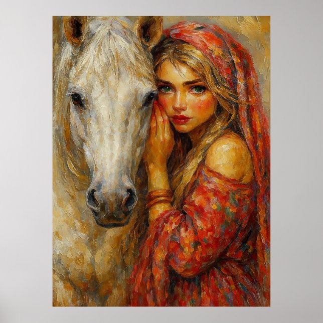 Mujer con la huella de arte del caballo blanco (Frente)