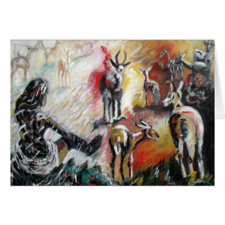 Mujer con la tarjeta de los ciervos