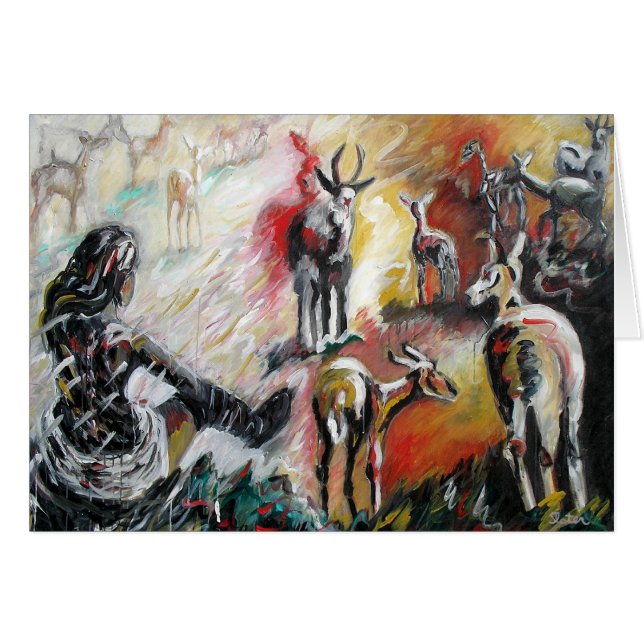 Mujer con la tarjeta de los ciervos (Anverso (Horizontal))