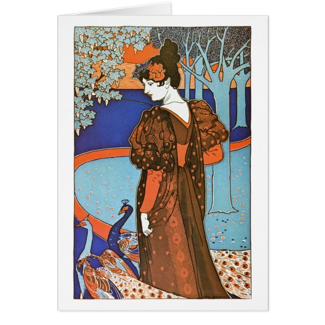 Mujer con los pavos reales - Louis Rhead (Frente)