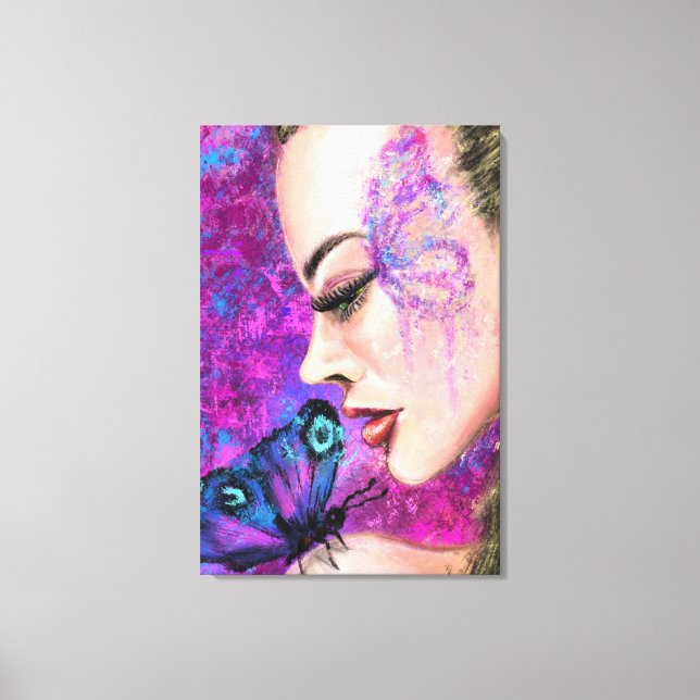 Mujer con Mariposa Impresión en Lienzo (Anverso)