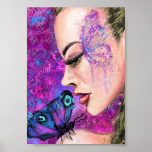 Mujer con Mariposa - Pintura de Arte Original