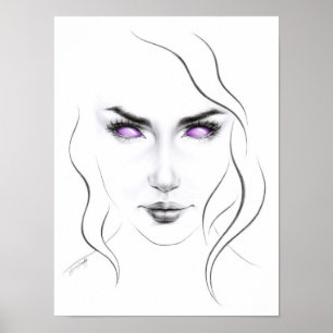 Mujer con ojos extraños púrpura arte de la línea M
