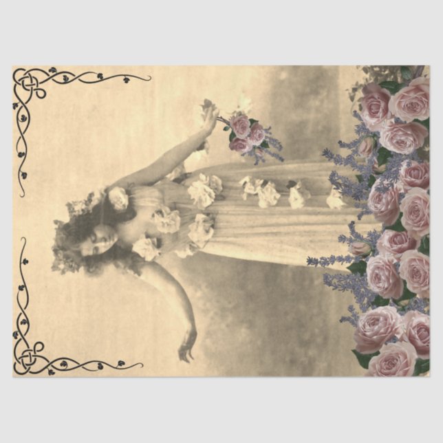 Mujer con papel de tejidos de flores (Anverso)