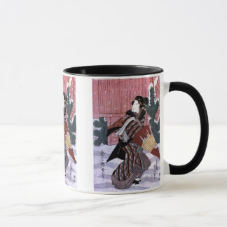 Mujer con paraguas en la taza de nieve