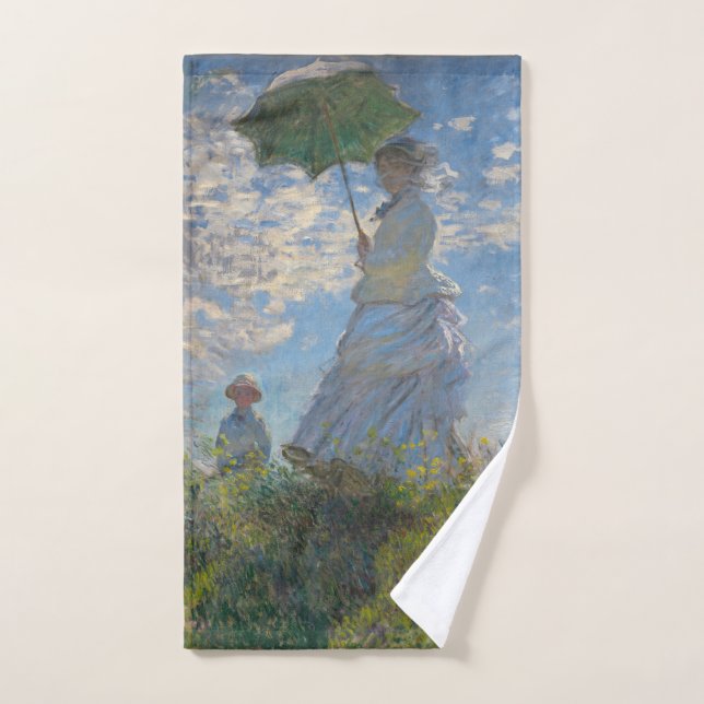 Mujer con parasol | Paisaje francés (Toalla de mano)