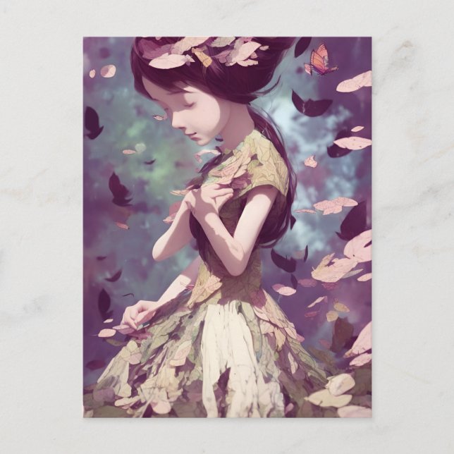 Mujer con postal de mariposas (Anverso)