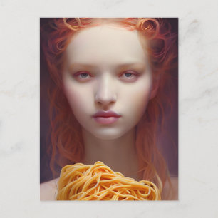 Mujer con postal de Spaghetti