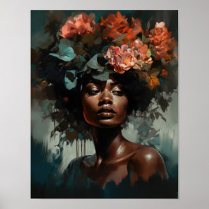 Mujer con Poster de impresión de arte de cabeza de