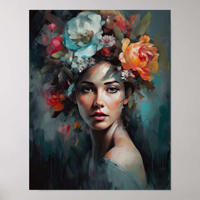 Mujer con Poster de impresión de arte de cabeza de (Frente)