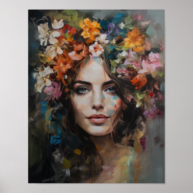 Mujer con Poster de impresión de arte de cabeza de (Frente)