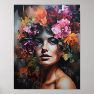 Mujer con Poster de impresión de arte de cabeza de
