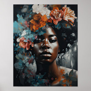 Mujer con Poster de impresión de arte de cabeza de