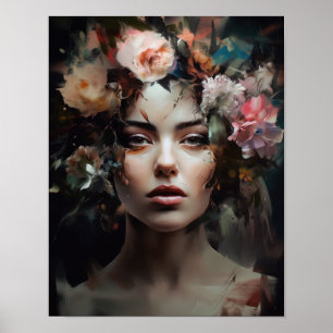 Mujer con Poster de impresión de arte de cabeza de