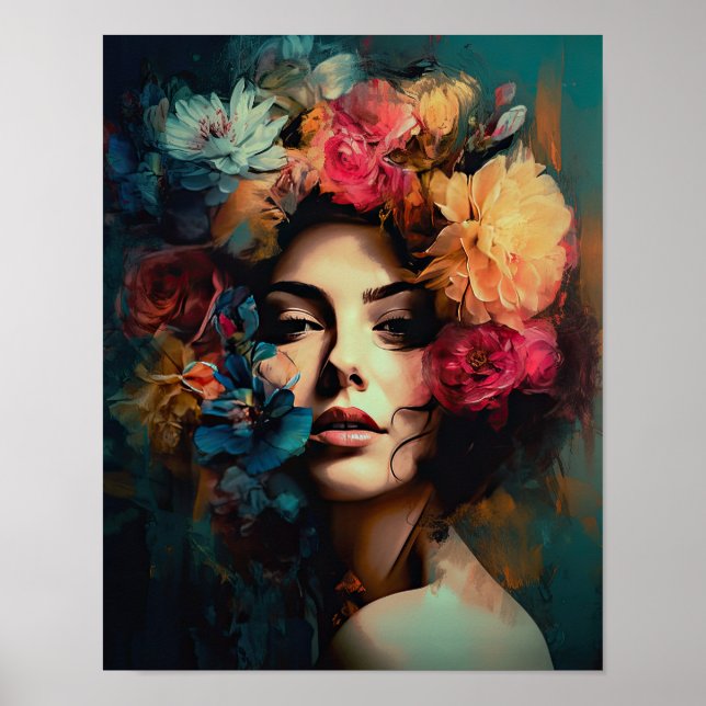 Mujer con Poster de impresión de arte de cabeza de (Frente)