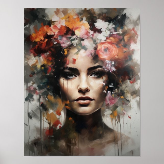 Mujer con Poster de impresión de arte de cabeza de (Frente)
