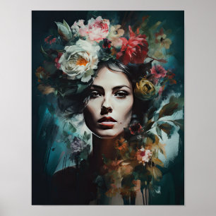 Mujer con Poster de impresión de arte de cabeza de