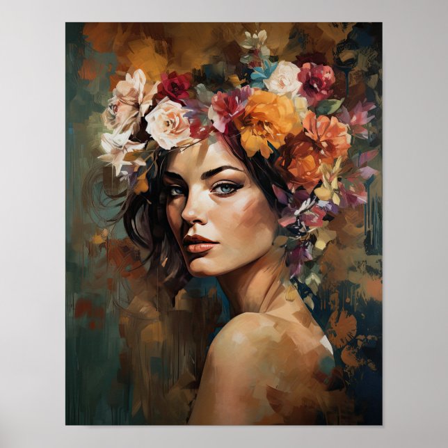 Mujer con Poster de impresión de arte de cabeza de (Frente)