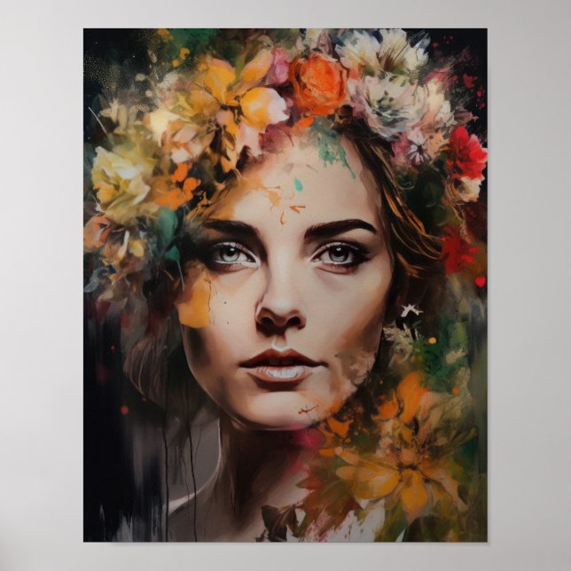 Mujer con Poster de impresión de arte de cabeza de (Frente)