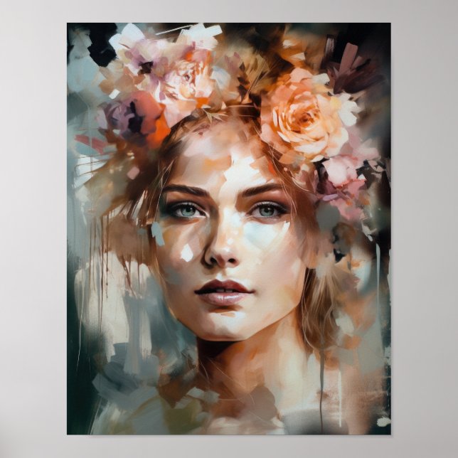 Mujer con Poster de impresión de arte de cabeza de (Frente)
