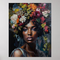 Mujer con Poster de impresión de arte de cabeza de